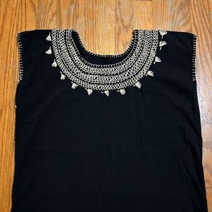 Mexican hand embroidered blouse black lightweight manta 100% cotton fabric